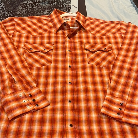 Ely Cattleman Men's Orange Plaid Button Down Shirt - Picture 9 of 9